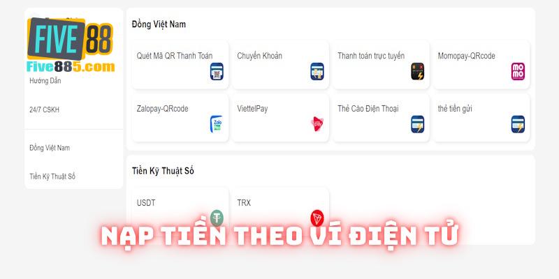 Hướng dẫn phương thức nạp tiền Five88